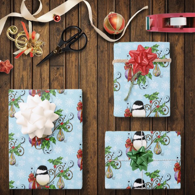 Winter Chickadee Christmas Wrapping Paper Sheet (Creator Uploaded)