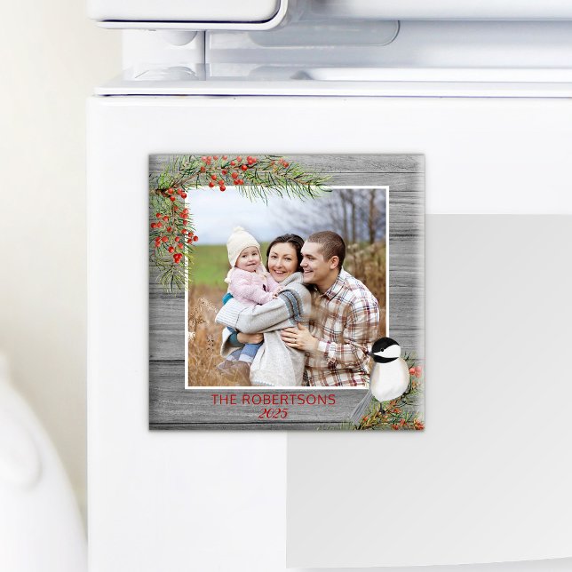 Winter Chickadee Family Photo Christmas Magnet (Creator Uploaded)