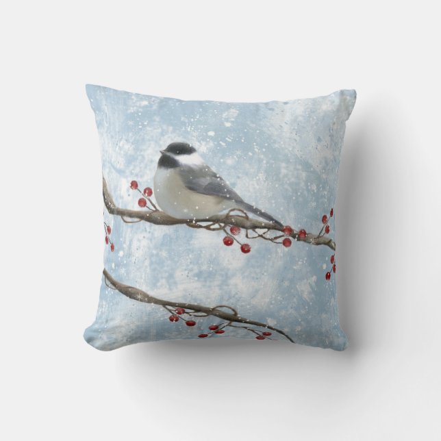 Winter Chickadee Pillow (Front)