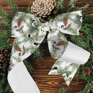 Winter Chickadee Pine Branch Woodland Satin Ribbon