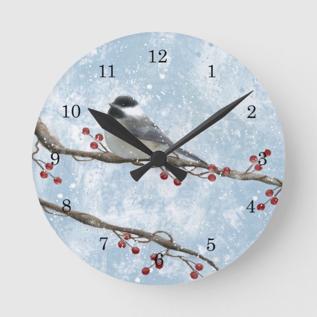 Winter Chickadee Wall Clock (Front)