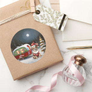 Winter Chihuahua Caravan Christmas Adventure  Classic Round Sticker