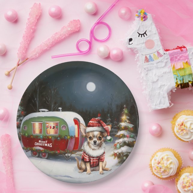Winter Chihuahua Caravan Christmas Adventure  Paper Plate (Party)