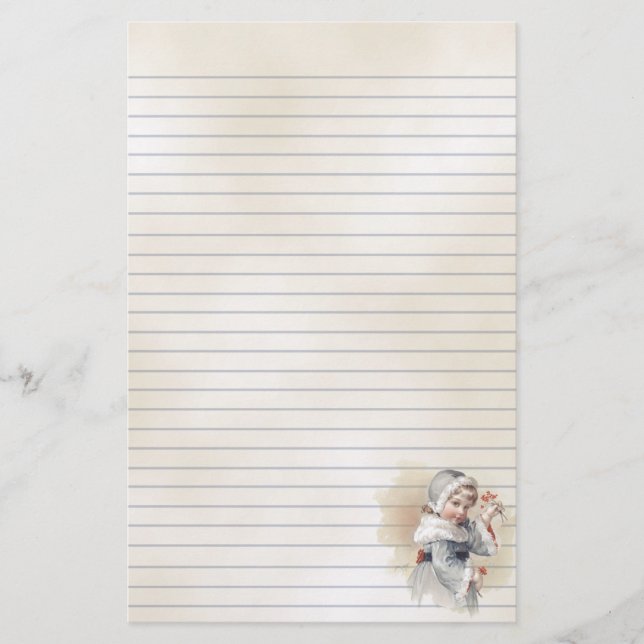 Winter Child Vintage Illustration Stationery (Front)