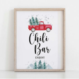 Winter Chilli Bar Sign Red Xmas Tree Truck