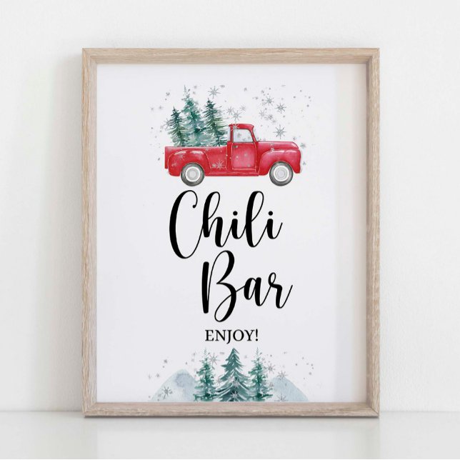 Winter Chilli Bar Sign Red Xmas Tree Truck (Chili Bar Sign Winter Red Christmas Tree Truck Theme)