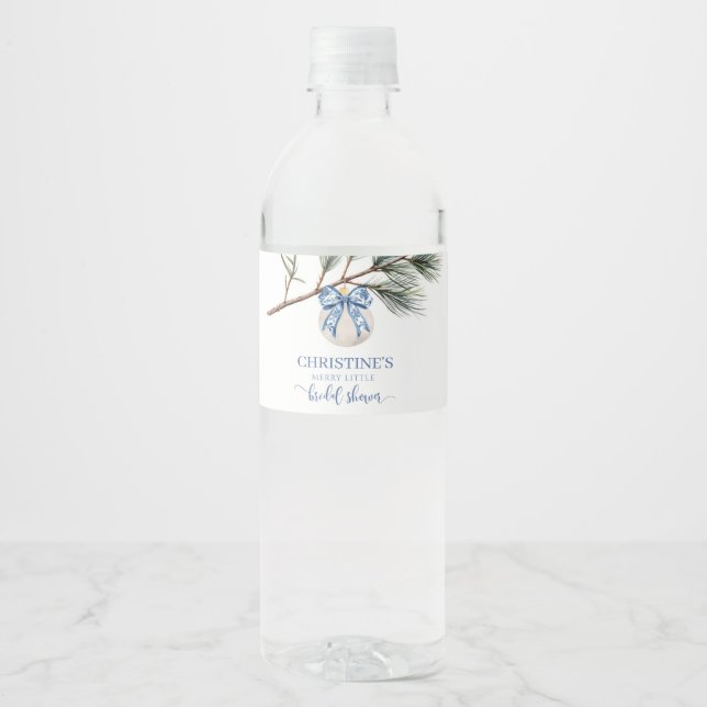 Winter Chinoiserie Bow Bridal Shower Bottle Label (Front)