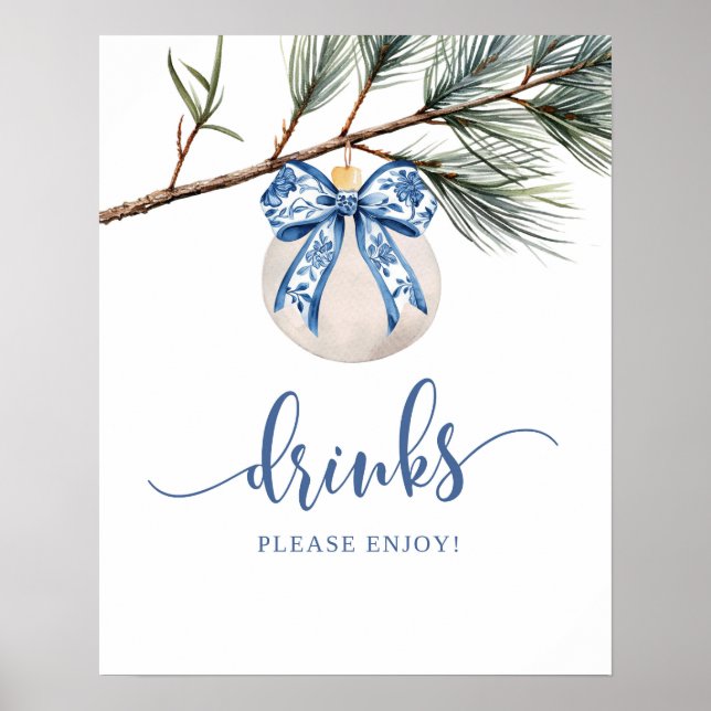 Winter Chinoiserie Bow Drinks Party Sign (Front)