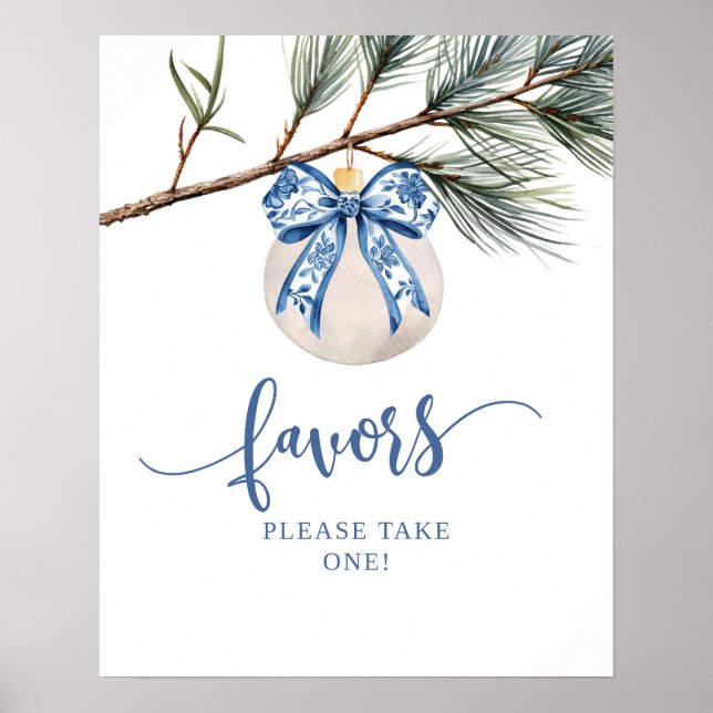 Winter Chinoiserie Bow Favours Party Sign (Front)