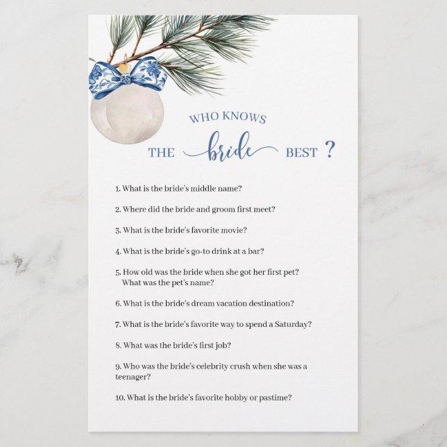 Winter Chinoiserie Bow Who Knows The Bride Best (Front)