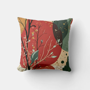 Winter / Christmas Abstract Branches On Red Cushion
