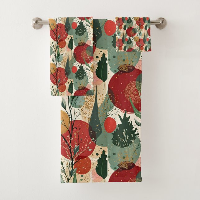 Winter / Christmas Abstract Tiled Art Bath Towel Set (Insitu)