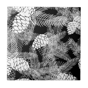 Winter Christmas abstract white pine cones tree pr Ceramic Tile