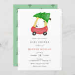 Winter Christmas Baby Shower invitation<br><div class="desc">Baby Shower invitation featuring watercolor red car with Christmas tree tied to roof. Personalise with your information or click "click to customise further" to adjust font type,  size,  colour.</div>