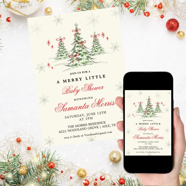 Winter Christmas Baby Shower Invitation | Red Bow  (Creator Uploaded)