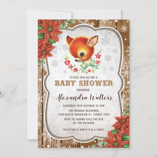 Winter Christmas Baby Shower Invitation Reindeer (Front)