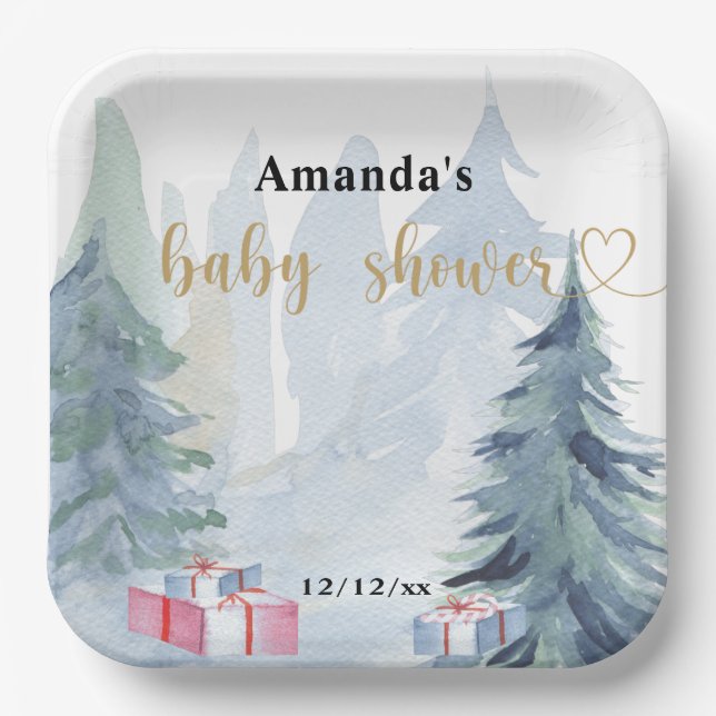 Winter christmas - Baby shower Paper Plate (Front)