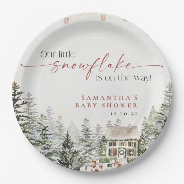 Winter Christmas Baby Shower Paper Plates (Front)