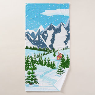 Winter christmas background. Pine tree wood and sn Bath Towel