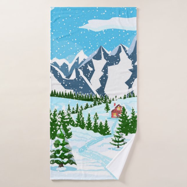 Winter christmas background. Pine tree wood and sn Bath Towel (Bath Towel)