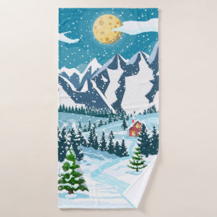 Winter christmas background. Pine tree wood and sn Bath Towel
