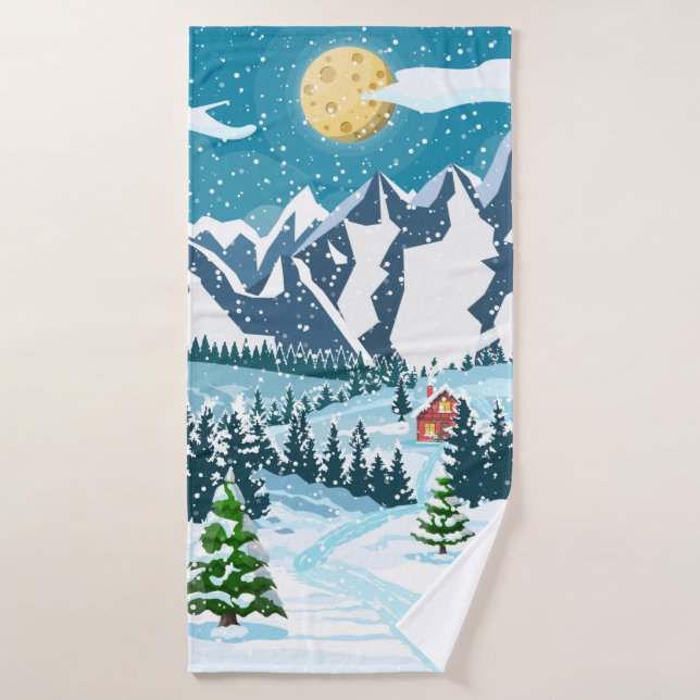 Winter christmas background. Pine tree wood and sn Bath Towel (Bath Towel)