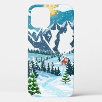 Winter christmas background. Pine tree wood and sn