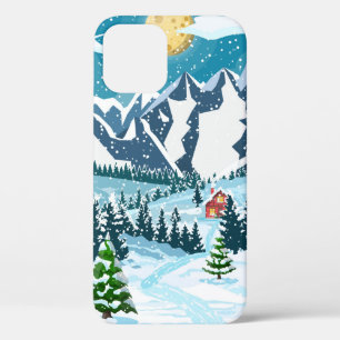Winter christmas background. Pine tree wood and sn iPhone 12 Case