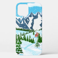Winter christmas background. Pine tree wood and sn