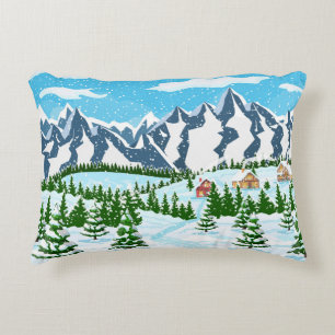 Winter christmas background. Pine tree wood and sn Decorative Cushion