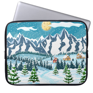 Winter christmas background. Pine tree wood and sn Laptop Sleeve