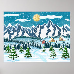 Winter christmas background. Pine tree wood and sn Poster