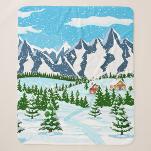 Winter christmas background. Pine tree wood and sn Sherpa Blanket