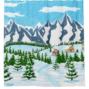 Winter christmas background. Pine tree wood and sn Shower Curtain