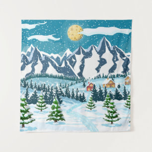 Winter christmas background. Pine tree wood and sn Tapestry