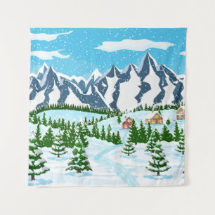 Winter christmas background. Pine tree wood and sn Tapestry