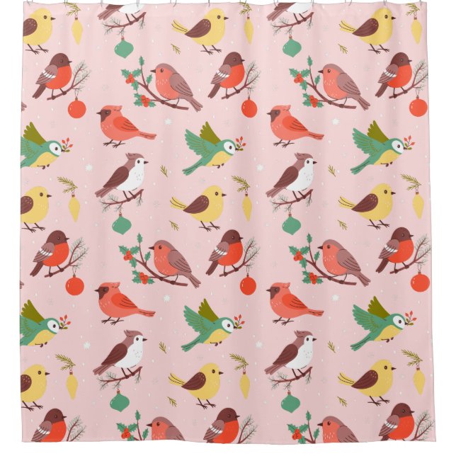 Winter Christmas Birds Kids Shower Curtain (Front)