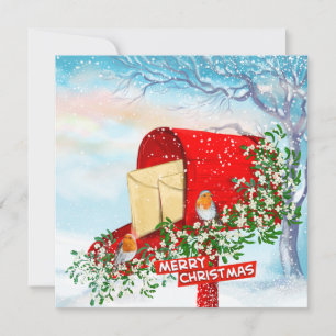 Winter Christmas Birds  Red Post Box Holiday Cards
