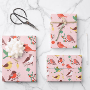 Winter Christmas Birds Wrapping Paper Sheet