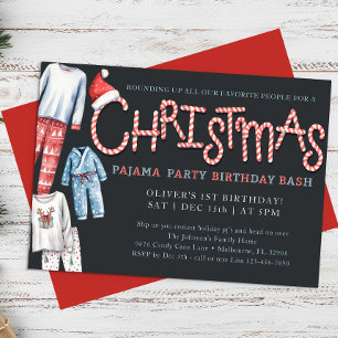 Winter Christmas Birthday Pajama Party Invitation