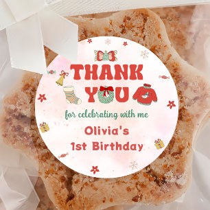 Winter Christmas Birthday Party Thank You Sticker