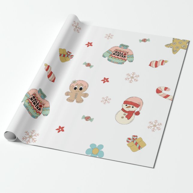 Winter Christmas Birthday Party Wrapping Paper (Unrolled)