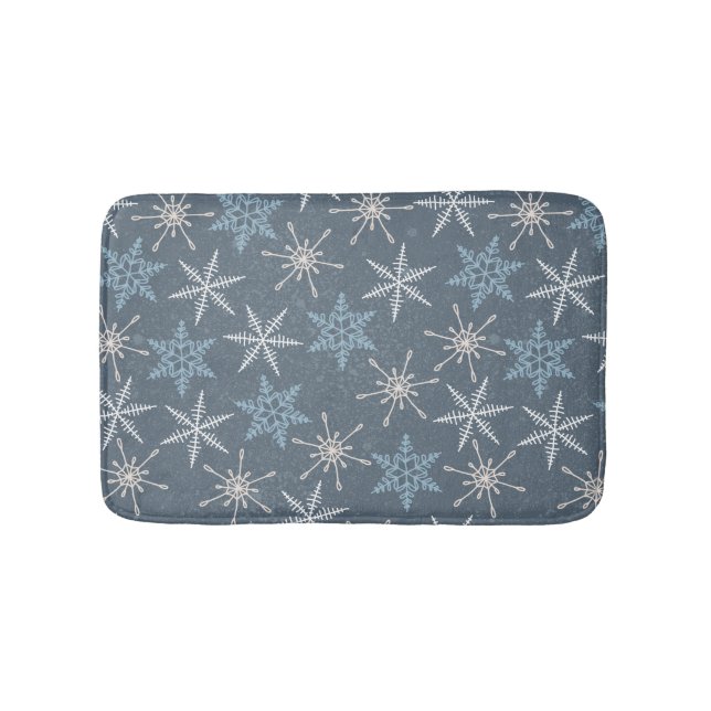 Winter Christmas Blue Snowflakes Pattern Bath Mat (Front)