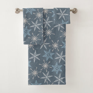 Winter Christmas Blue Snowflakes Pattern Bath Towel Set