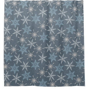 Winter Christmas Blue Snowflakes Pattern Shower Curtain