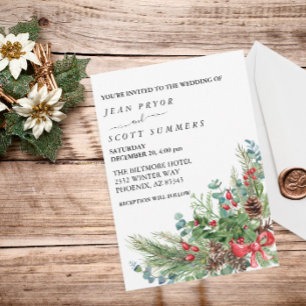 Winter Christmas Bouquet Watercolor Wedding Invitation