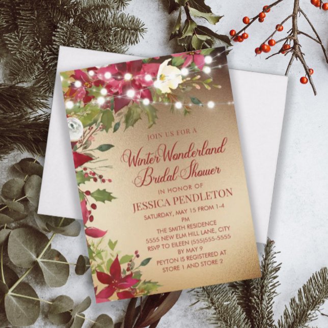 Winter Christmas Bridal Shower Gold String Lights Invitation (Creator Uploaded)