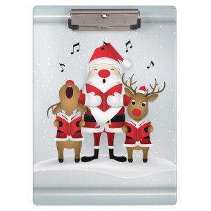 Winter Christmas Carolling Santa Reindeer Singing Clipboard