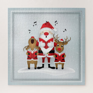 Winter Christmas Carolling Santa Reindeer Singing Jigsaw Puzzle