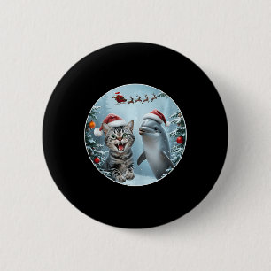 Winter Christmas Cat Dolphin Lover Selfie With San 6 Cm Round Badge